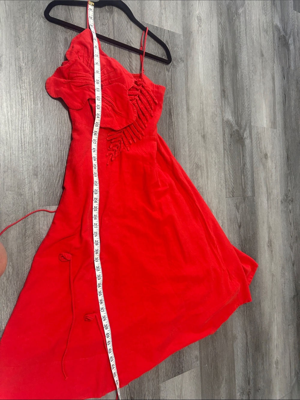 FARM Rio Red Spaghetti-Strap Midi Dress with Floral Applique - Picture 10 of 11